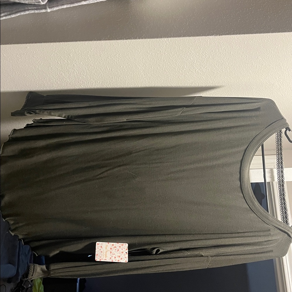 Free People Army Green Ribbed Top
